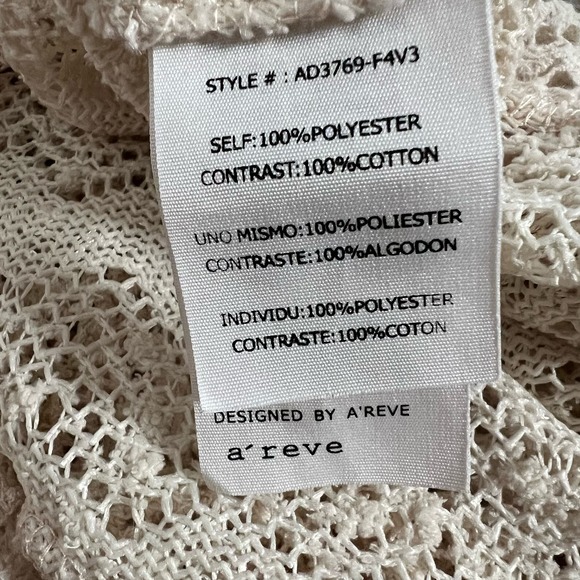 A’reve Bohemian Crochet Long Flare Sleeve Cover-Up Medium Women’s Cream - Picture 4 of 5